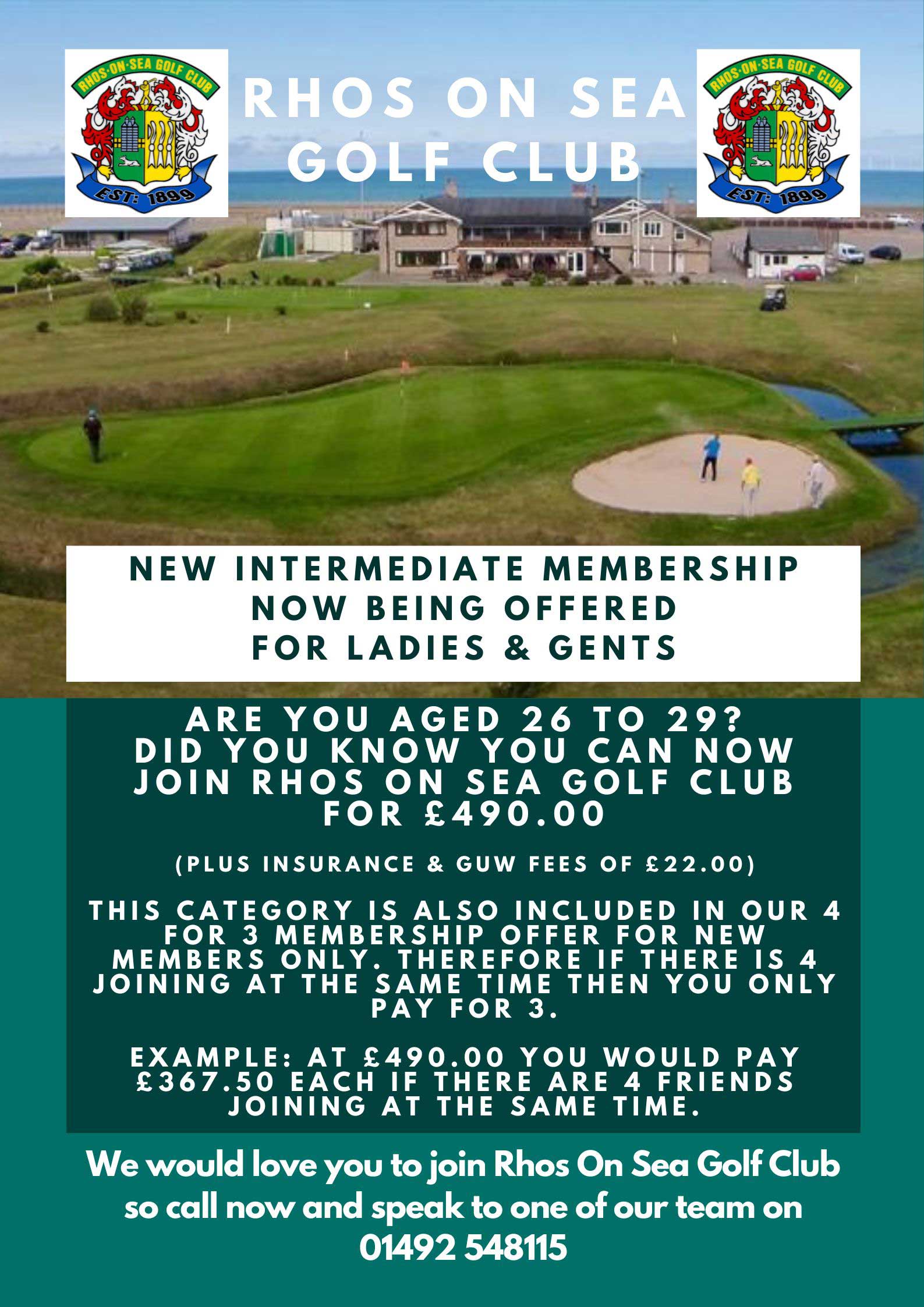 NEW INTERMEDIATE MEMBERSHIP NOW BEING OFFERED FOR LADIES & GENTS