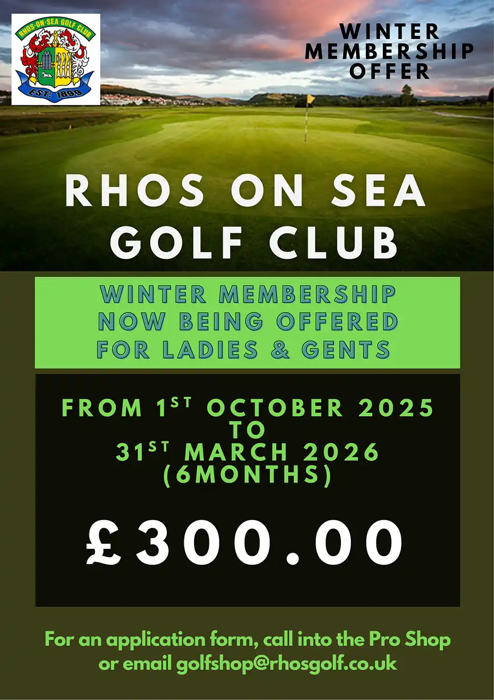 Winter membership at Rhos on Sea Golf Club